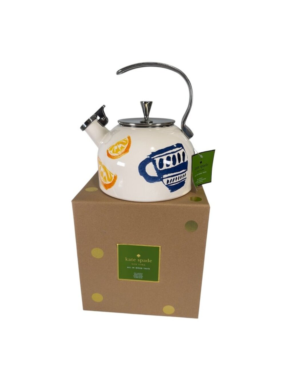 Kate Spade New York Lenox PRETTY PANTRY White Enamel Whistling Tea Kettle NEW